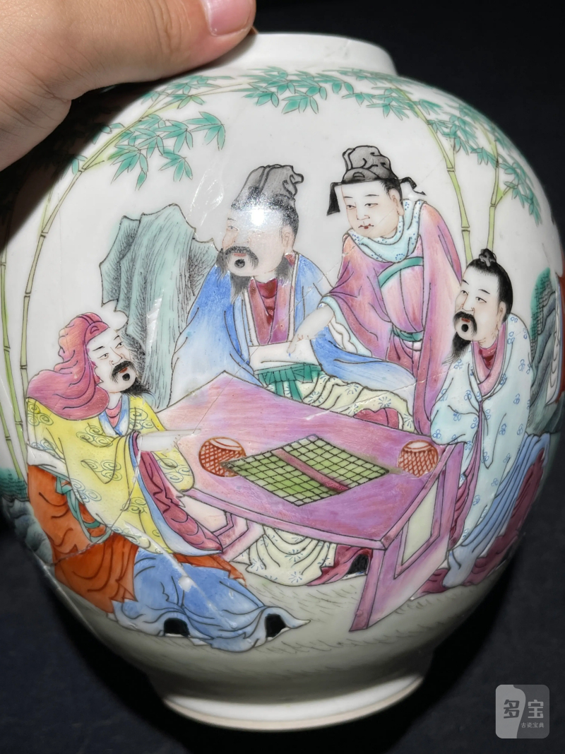 民国 粉彩竹林七贤纹皮灯一对 - 图16